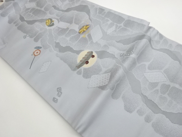 Nagoya obi (woven Nagoya-style obi) with toys and Michinagatori pattern